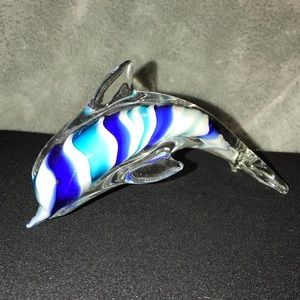 NWOT Glass Dolphin Figurine, Blown glass, Blue-colors, or Decorative Paperweight